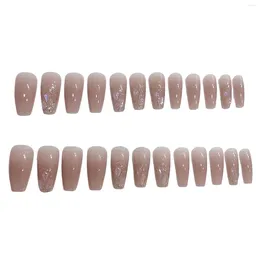 False Nails Nude Pink Fake With Glitter Decor Natural Unbreakable Nail Simple Wear For Fingernail DIY Decoration