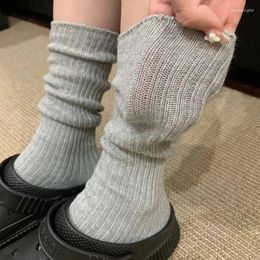 Women Socks Solid Colour Knitted Long Tube Black And White Grey Lazy Style Versatile