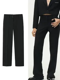 Women's Pants 2024 Women Solid Straight Autumn Winter Daily Commuting Double Button Design Zipper Simple Trousers