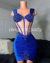 Royal Blue Velvet Cocktail Party Bodyice Dresses for Women Luxury Crystal Corset Black girl evening birthday dress gala