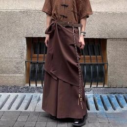 Men's Pants Men Japanese Double-Layer Irregular Casual Culottes 2024 Genderless Fashion Splicing Solid Colour Loose Wide-Leg Unisex