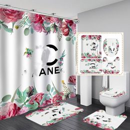 Quality Shower Curtain Thickened Waterproof and Mildew-Proof Shower Curtain Cloth Bathroom Shower Curtain Set Partition Curtain Pattern Four-Piece Set