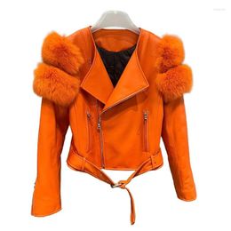 Women's Leather Autumn Winter Luxury Women Real Sheep Jacket With Fur Lambskin Coats Lady Genuine Jackets Female Outwear GT5081