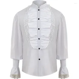 Men's Dress Shirts Medieval Renaissance Cosplay Costume Steampunk Top Men Clothing Pleated Pirate Shirt