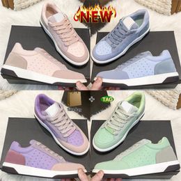 Luxury cnel designer shoes for women 22FW Logo Embossed Velvet corduroy sneaker dust pink haze blue lilac island green womens fashion casual trainers EUR 35-40