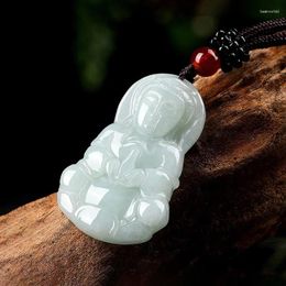 Pendant Necklaces Natural Light Green Myanmar Jade Avalokitesvara Buddha Statue Ornaments For Men And Women's Iced Articles Gift