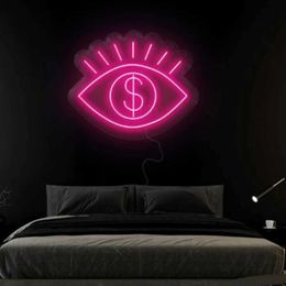 LED Neon Sign Eyes Full Of Money Neon Sign Personality Design Home Ooffice Game Room Bar Club Bedroom Gift Holiday Decoration Lighting YQ240126