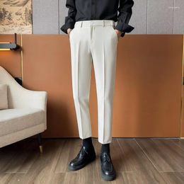 Men's Suits Mens Dress Suit Pants Striped Plaid British Style High Waist Casual Belt Design Slim Trousers Formal Office Social Party F211