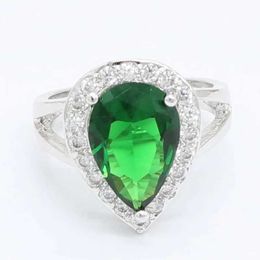 Band Rings Xutaayi Classic Women Engagement Party Jewellery High Quality Big Tear Drop Green Crystal Rings with Zirconia Stones R_1324 240125