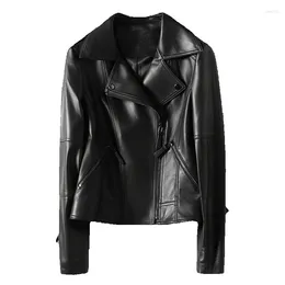 Women's Leather Season Slim Fit Motorcycle Coat Genuine Short