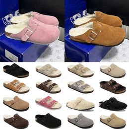 Bostons Clogs Designer Sandals Slippers Birkskens Clogs Women Mens Suede Shearling Soft Footbed Taupe Head Pull Cork Flat Loafers Leather Slides Beach Shoes