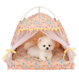 Mats Pet Dog Tent Portable Cute Pattern Cat House Pet Small Dog Bed Breathable Thick Cushion Pet Hut Outdoor Indoor Pet Bed Supplies