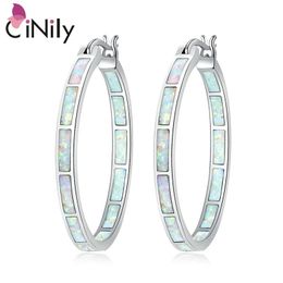 Charm Cinily White Fire Opal Hoop Earrings Sier Plated Large Round Circle Punk Rock and Roll Simple Fashion Jewelry Gifts Girl Woman