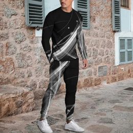 Men's Tracksuits 2023 New Men's Long Sleeve T-shirt Two-piece European Charm 3d Printed Pattern Popular Street Wear Suit Loose Size S-3XL T240126