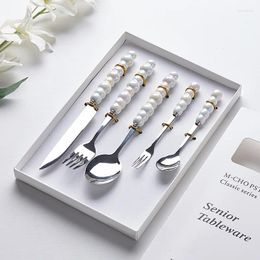 Dinnerware Sets Light Luxury Ceramic Handle Knife Fork And Spoon Set Stainless Steel Cutlery Household High Value Western-style