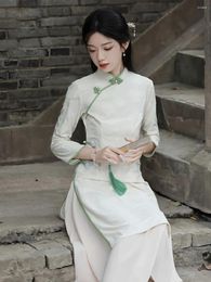 Ethnic Clothing Modified Ao Dai Dress Cheongsam Autumn And Winter Long-sleeved Young Lady Women Zen Elegant Art Hanfu Qipao
