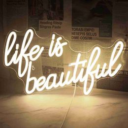 LED Neon Sign Life is Beautiful Neon Signs for Wall Decor Neon Light for Bedroom Led Signs with USB for Wedding Birthday Party Home Decoration YQ240126