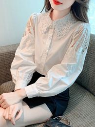 Women's Blouses High Quality Long Sleeve Shirt Women Arrival 2024 Autumn Fashion Korean Style Hollow Out Office Lady Elegant Tops W1348