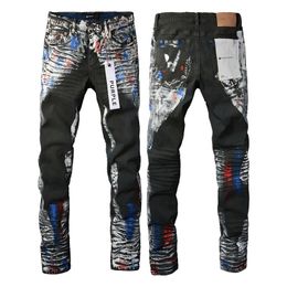 Purple jeans for mens jean designer womens jeans pants clothing purple jeans stacked long pants Ripped High Street Jeans Retro Paint Spot Patch Hole Denim Streetwear