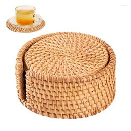 Table Mats Round Natural Rattan Pad Tableware Bowl Pads Woven Dinner Plate Mat Cup For Farmhouse Decor