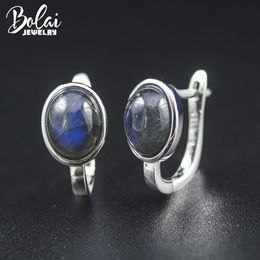 Charm Bolai Natural Labradorite Clasp Earrings Solid Sterling Sier Oval 9*7mm Gemstone Fine Jewellery for Women Girl Earring Gift