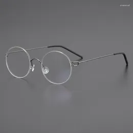 Sunglasses Frames Pure Titanium Retro Round Optical Glasses Frame For Men Ultralight Screwless Myopia Eyeglasses Women Korean Vintage