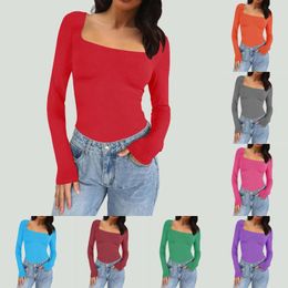 Women's T Shirts Women Sexy Square Neck Long Sleeve Crop Tops For Slim Fit Going Pack Of Turtle Top Technical