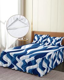 Bed Skirt Dark Blue Wavy Abstract Lines Elastic Fitted Bedspread With Pillowcases Mattress Cover Bedding Set Sheet