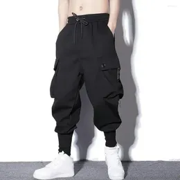 Men's Pants Loose Fit Trousers Comfortable Cargo With Ankle Bands Multiple Pockets Drawstring Waist For Casual Sports Leisure