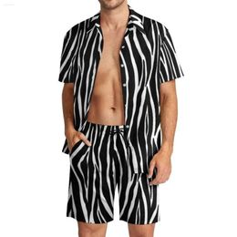 Men's Tracksuits Zebra Print Men Sets Black And White Stripes Casual Shorts Summer Fashion Beach Shirt Set Short Sleeve Design Big Size S 68