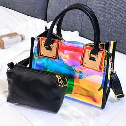 Designer-Holographic Transparent Jelly bag High Quality PVC Women's Designer Handbag Big capacity Chain Shoulder Messenger Ba3411