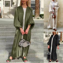 Ethnic Clothing Women Muslim Soft Cardigan Elegant Chiffon Solid Layered Tops Loose Long Casual Top