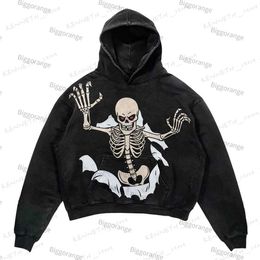 Men's Hoodies Sweatshirts Spring and autumn fashion print skull street hip-hop retro hoodie loose casual sweater men and women tops demon killer sweater T240126