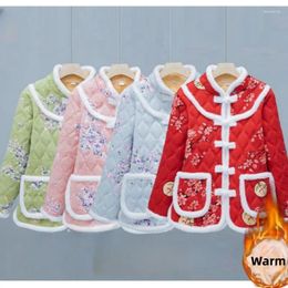Women's Trench Coats Woman Winter Jacket Chinese Style Parkas Flowers Pocket Cheongsam Women Warm Thick Coat Streetwear Dropshiping
