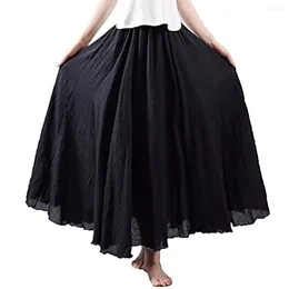 Casual Dresses Band Skirt Style Cotton Long Dress Elastic Women's A-Line Linen Ladies Clothing Maxi Pleated Vintage Boho