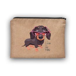 Bolsa de designer design original bolsa de maquiagem feminina de linho à prova d'água bolsa de maquiagem fofa criativa bolsa de armazenamento de cachorro com zíper