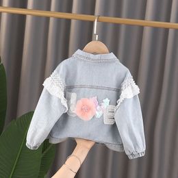 女の子のコートのためのファッションレターフラワーデニムジャケット春秋の赤ちゃんの子供の子供の子供服