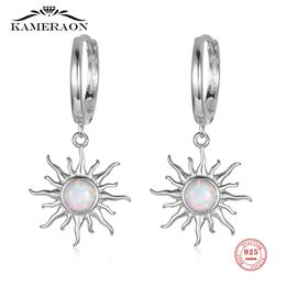 Earrings Kameraon 100% 925 Real Sterling Silver Sun Design with Opal Stone Hoop Earrings Gift for Girls Friend Kid Lady Fine Jewelry 2022