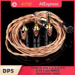 Accessories EPZ HIFI Earphone IEM Cable DP5 Single Crystal Copper Upgrade Wire 2.5/3.5/4.4mm ThreeInOne Plug 0.78mm 2pin/MMCX