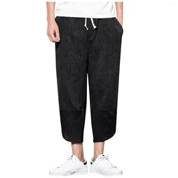Men's Pants Bloomers Solid Summer Mens Fashion Casual Color Linen Cropped Wide Leg Trousers Sweatpants Pantalones 2024