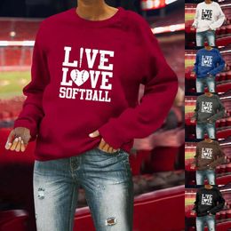 Women's Hoodies Love Printed Baseball Oversized Sweatshirts Crewneck Long Sleeve Pullover Fleece Zip Up