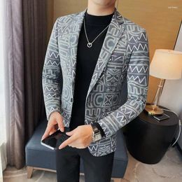 Men's Jackets Printed Jacket For Men Slim Fit Casual Business Blazers Social And Wedding High Quality 4XL M