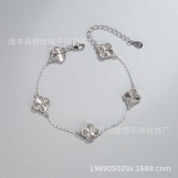 Designer Van cl-ap New Year's Good Luck s925 Sterling Silver Bracelet Laser Lucky Four leaf Grass Five flower for Girl Students