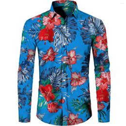 Men's Casual Shirts Mens Hawaiian Shirt Male Colorful Tropical Plants Floral Print Beach Long Sleeve Plus Size Camisa Hawaiana Hombre