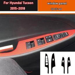 Car Styling Black Carbon Decal Car Window Lift Button Switch Panel Cover Trim Sticker 4 Pcs/Set For Hyundai Tucson 2015-2018