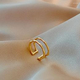 Cluster Rings Mling 316L Stainless Steel Gold Silver Colour Creative Double Layer Bamboo Shaped Open Adjustble For Women Not Fade