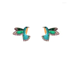 Stud Earrings Cute 3D Hummingbird For Women Girls Tiny Small Animal Pet Enamelled Greem Blue Orange Featured Birds