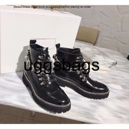 Chanells Black CChanel Chanelliness Ankle Patent Leather Motor Combat Boots Chainlink Accents Boot Round Toe Laceup Buckle Martin Booties Luxury Designers