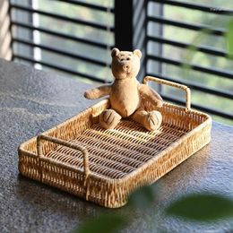 Plates Rectangular Serving Holders Plastic Storage Tray With Handle Imitation Rattan Weaving Bread Basket Sundries Plate