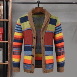 Men's Sweaters Men Sweater Striped Knitted Coat For Single-breasted Cardigan With Long Sleeve Lapel Buttons Fall Winter Loose
